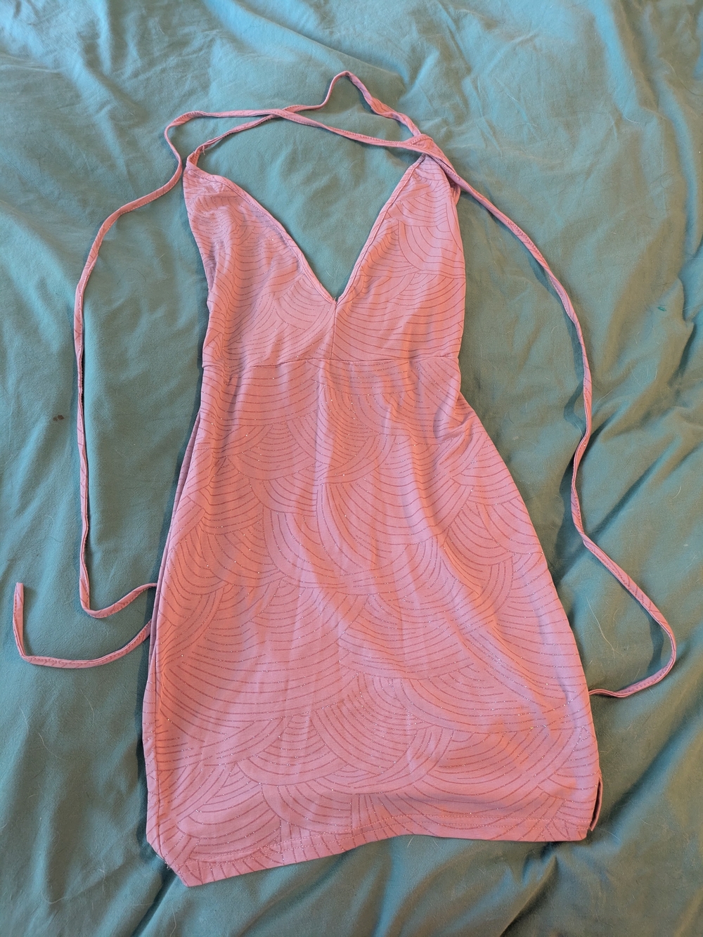 Pink Halter Slip Mini Dress Dress With Glitter Geometric Design *FLAW*